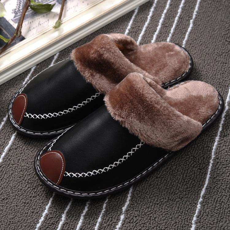 Winter Couple Super Comfy Leather Waterproof Warm Slippers