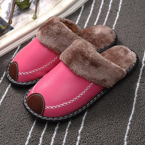 Winter Couple Super Comfy Leather Waterproof Warm Slippers