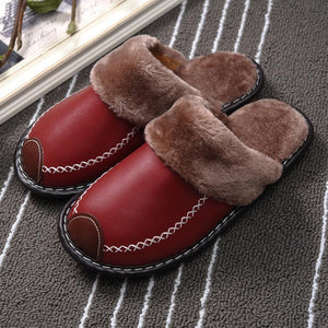 Winter Couple Super Comfy Leather Waterproof Warm Slippers