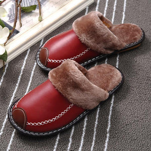 Winter Couple Super Comfy Leather Waterproof Warm Slippers