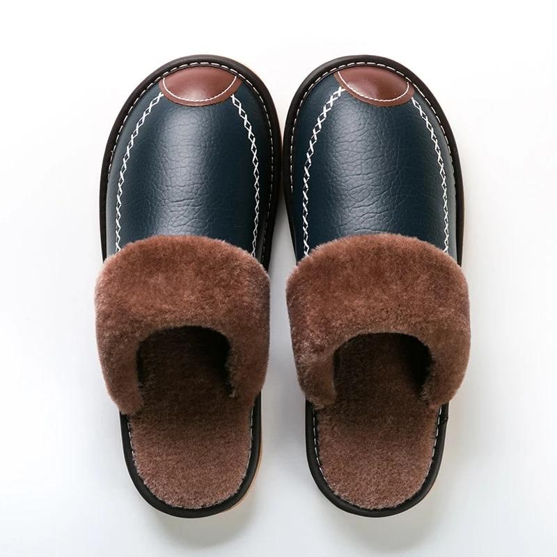 Winter Couple Super Comfy Leather Waterproof Warm Slippers
