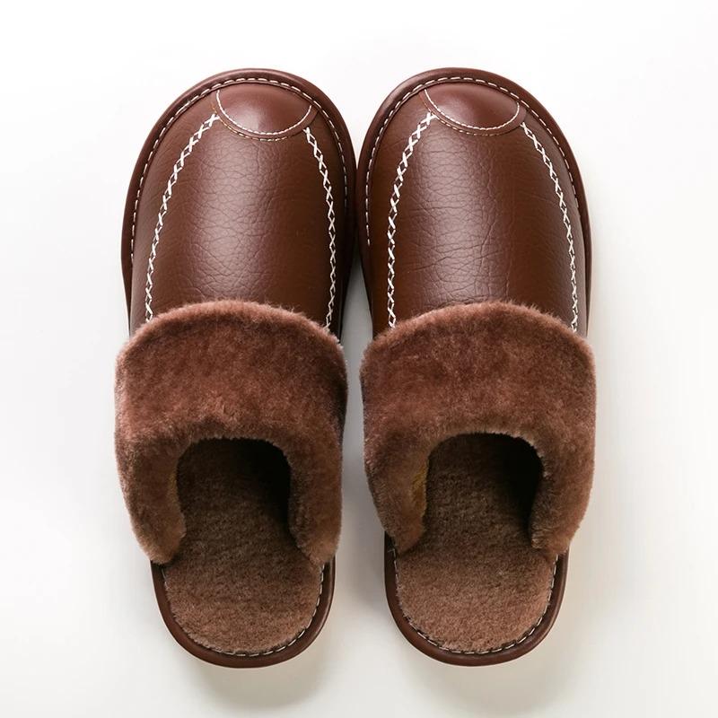 Winter Couple Super Comfy Leather Waterproof Warm Slippers