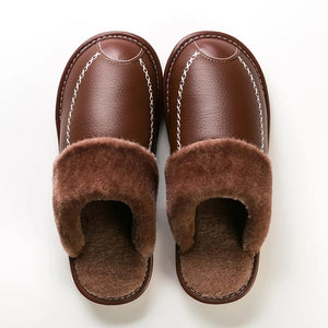 Winter Couple Super Comfy Leather Waterproof Warm Slippers