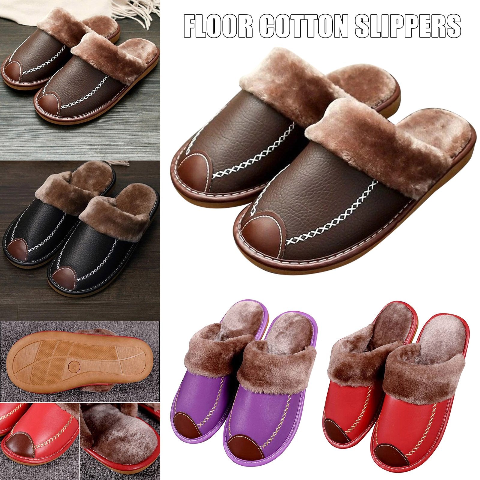 Winter Couple Super Comfy Leather Waterproof Warm Slippers