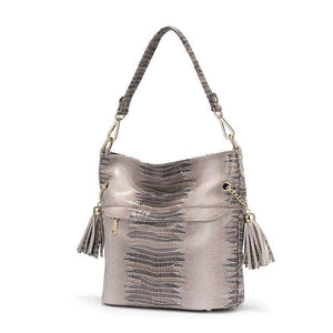 Serpentine Pattern Shoulder Bag with Tassel