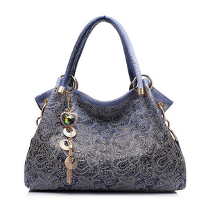 Hollow Out Ombre Floral Print Leather Satchel